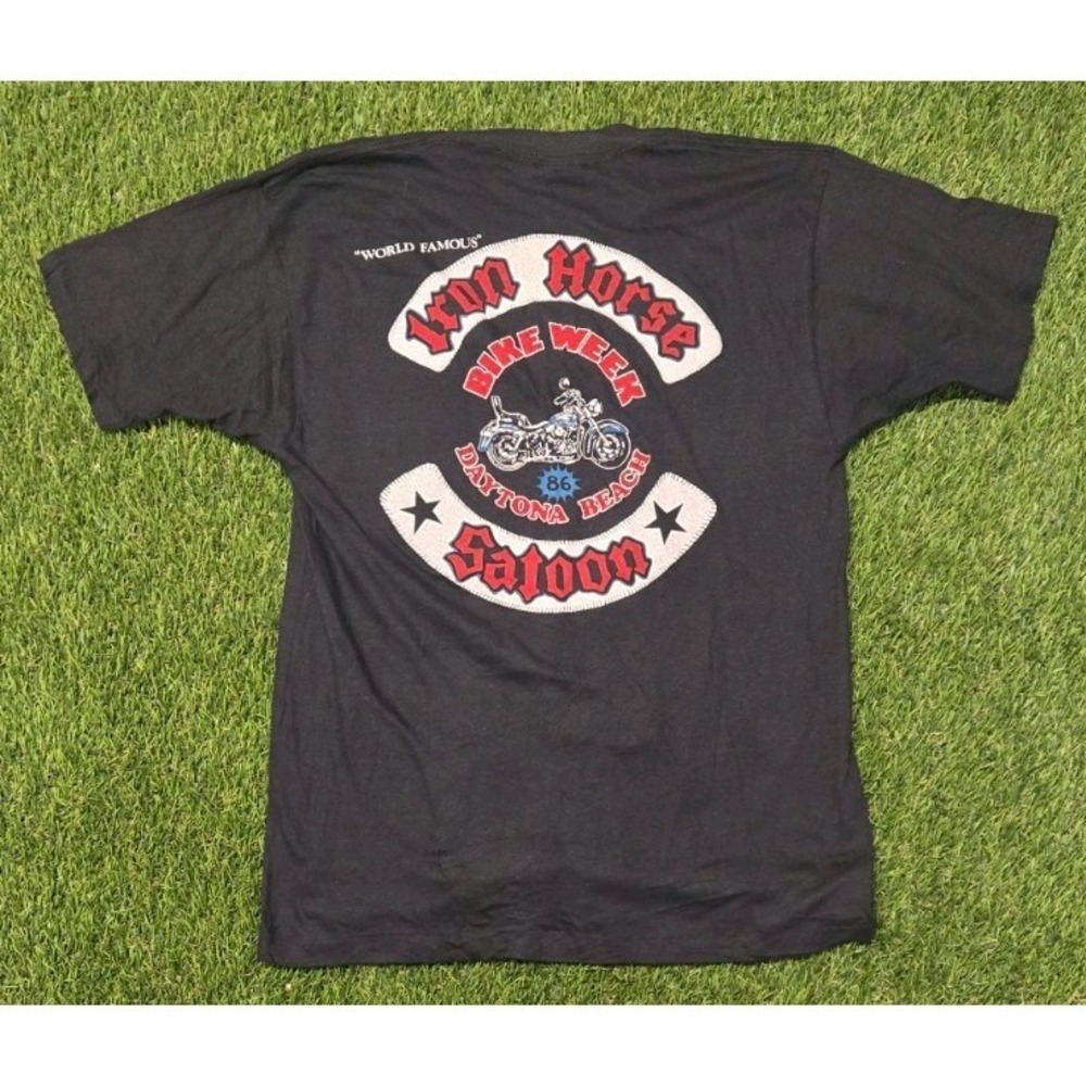 Vtg 1986 Iron Horse Saloon T Shirt Daytona Bike Week  Pocket Tee Single Stitch L